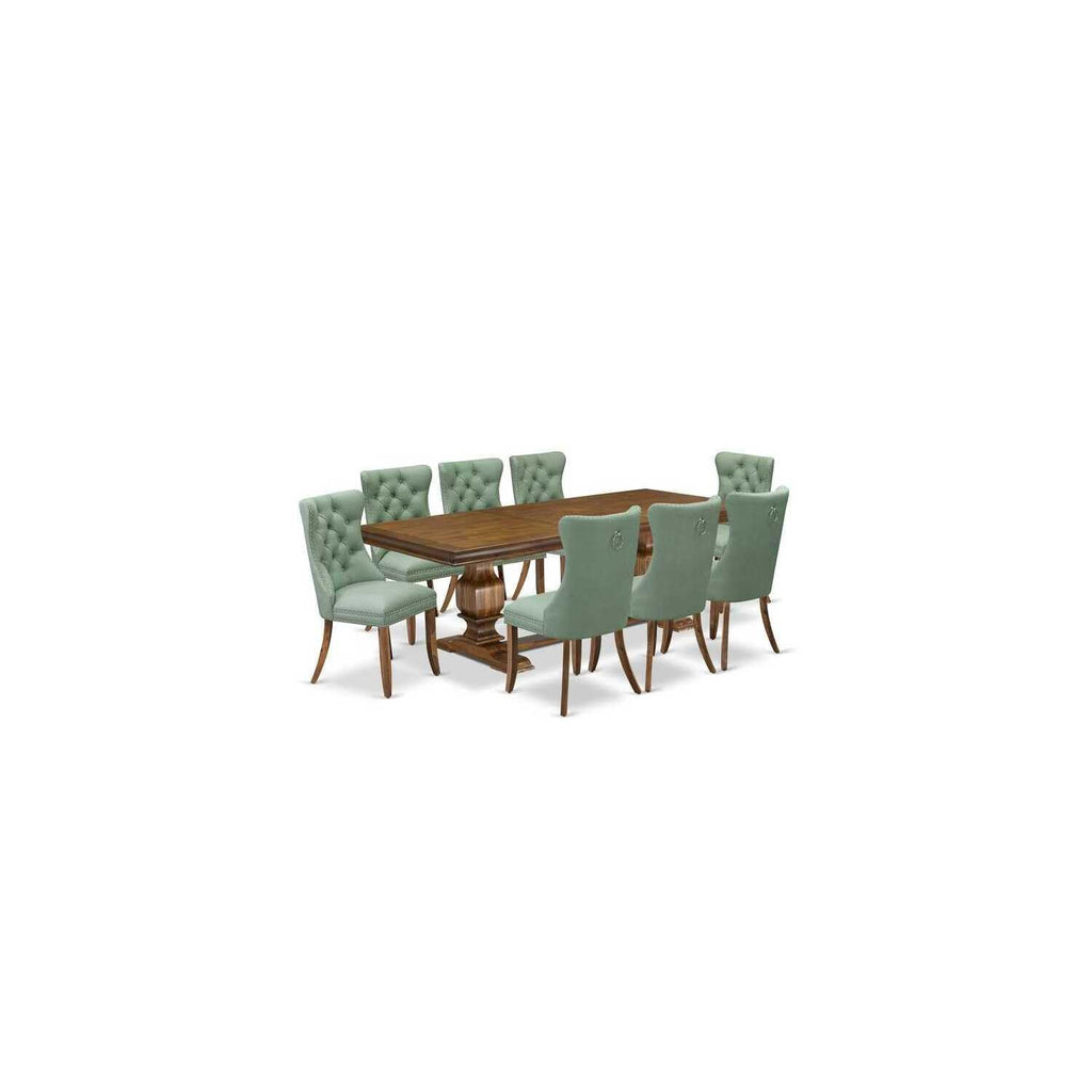 9 Piece Dining Room Set with Green Chairs M298