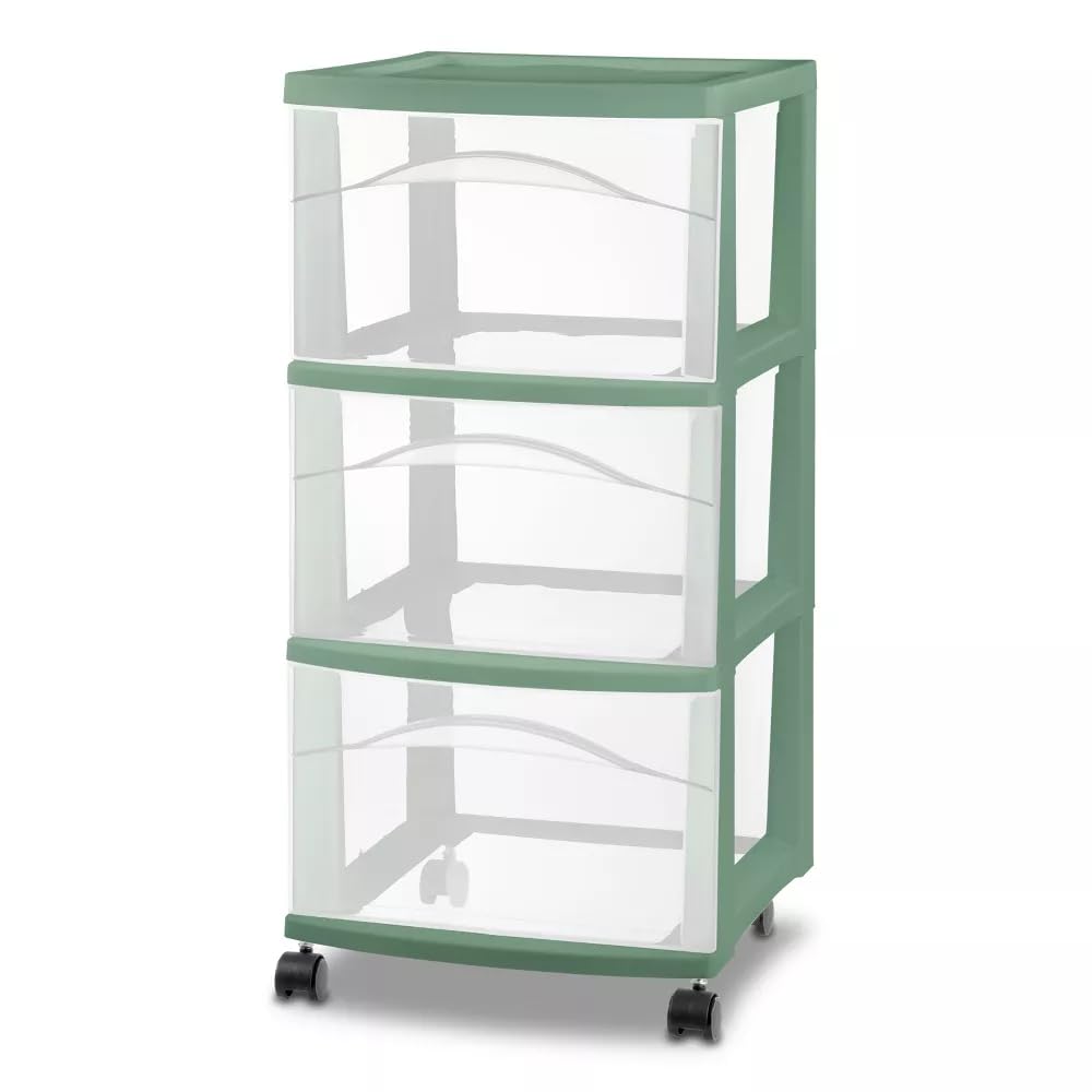 3 Drawer Green Plastic Storage Cart with Wheels T291