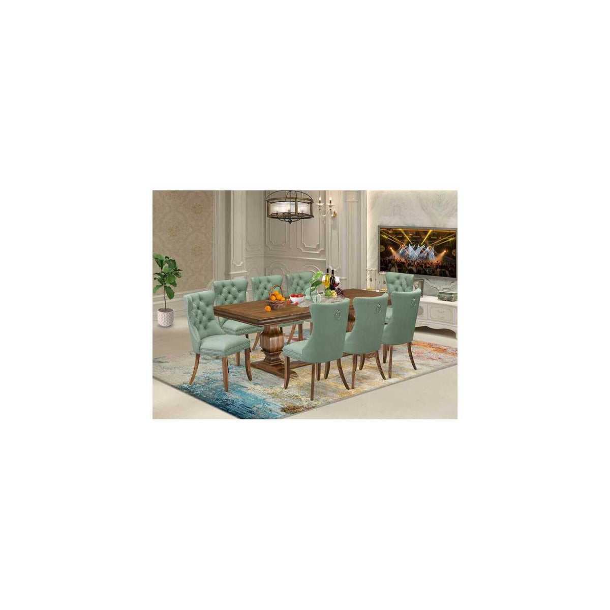 9 Piece Dining Room Set with Green Chairs M298