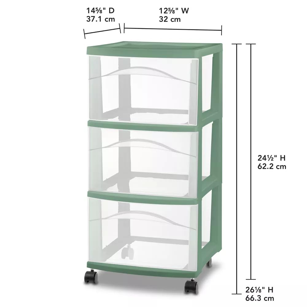 3 Drawer Green Plastic Storage Cart with Wheels T291