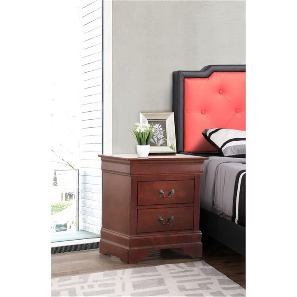 Cherry Finish 2 Drawer Engineered Wood Nightstand V711943