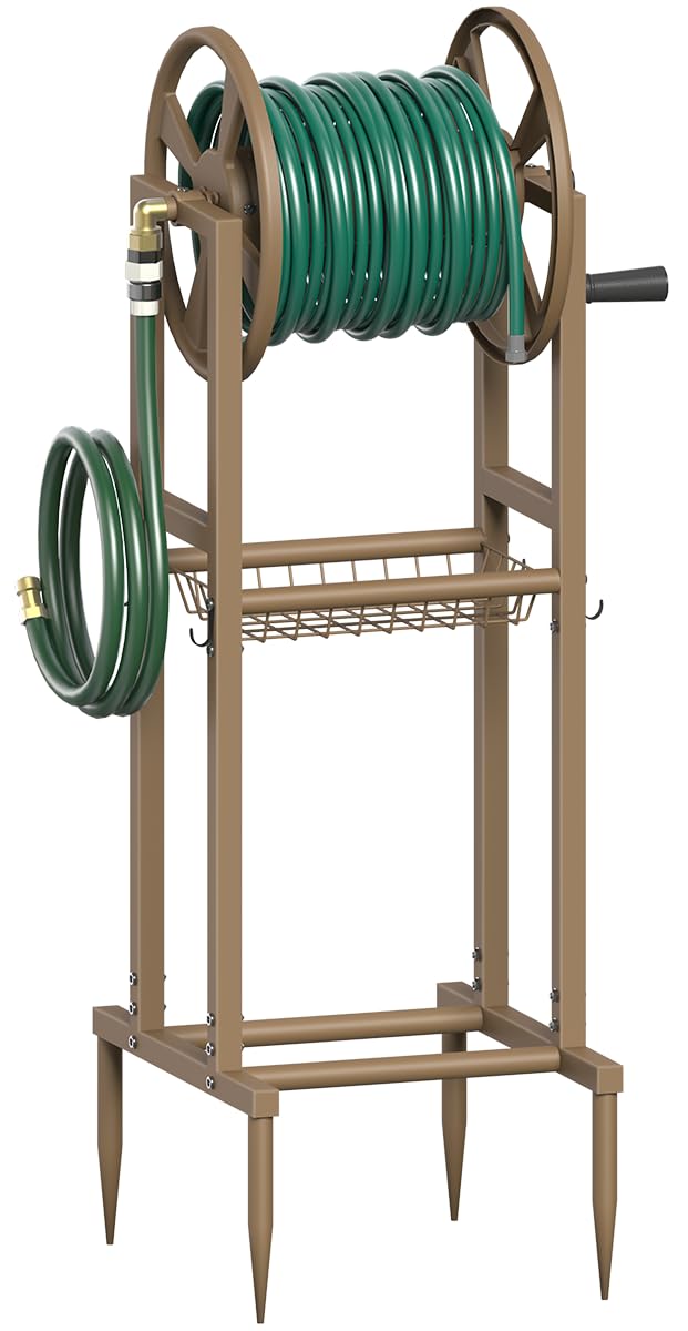 Freestanding 125ft Metal Hose Reel with 4 Hooks Y2014