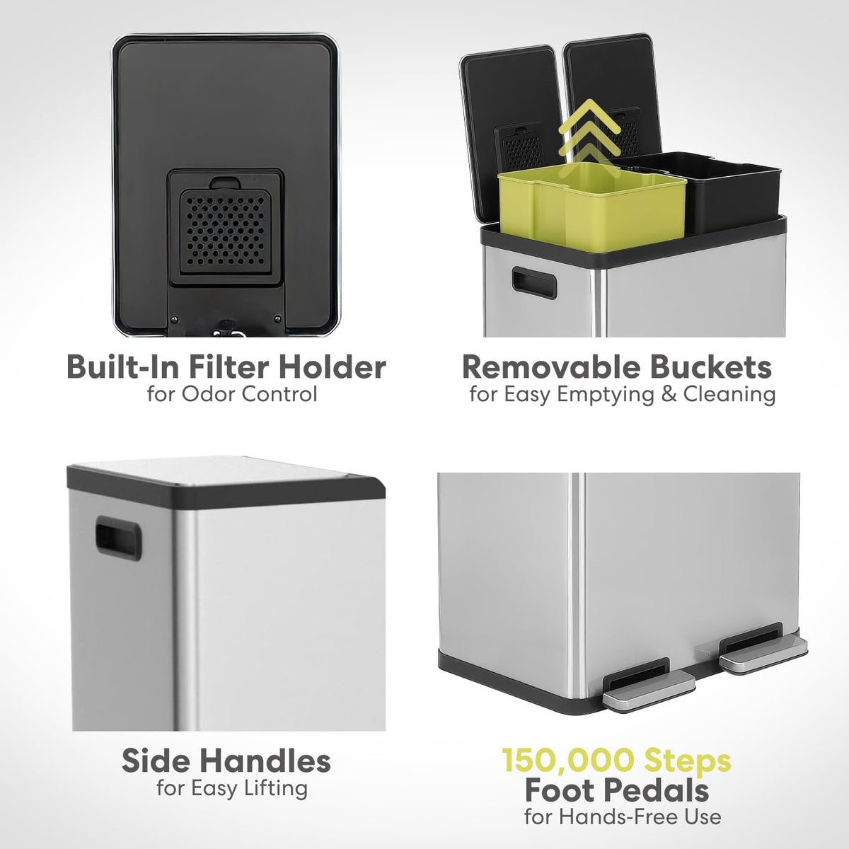 16 Gallon Dual Compartment Stainless Steel Step Trash Can E238