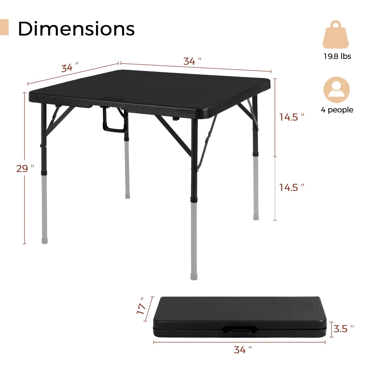 34" Black Folding Card Table X5582