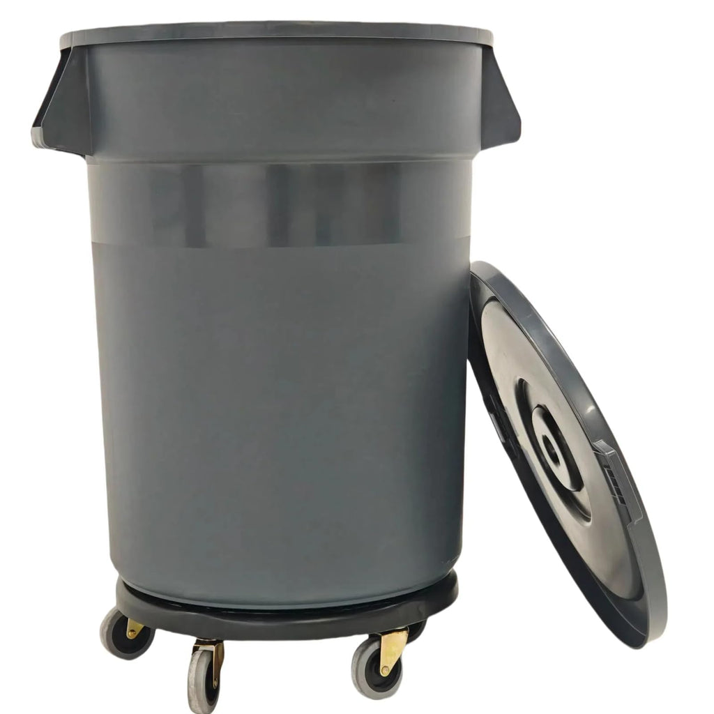 32 Gallon Grey Outdoor Trash Can with Lid and Wheels H34990
