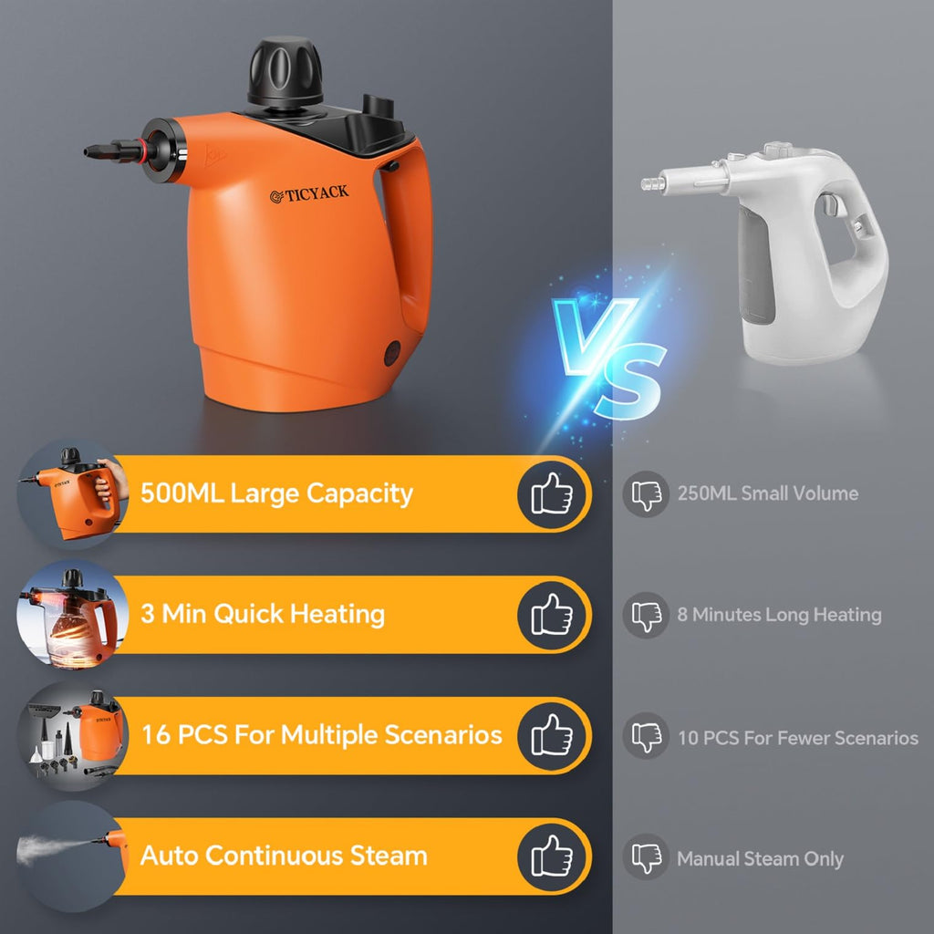 Handheld Steam Cleaner 500ML 16 PCS Orange M362998