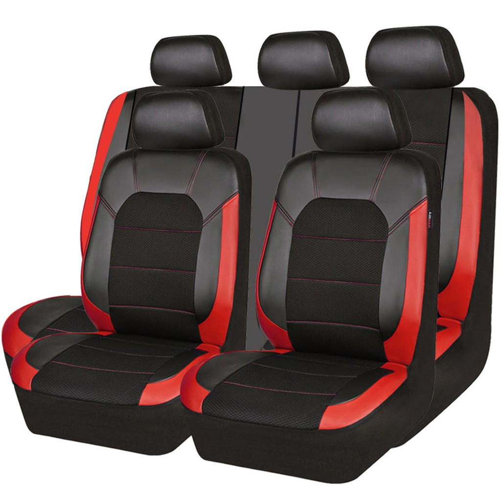 Universal Leather Car Seat Covers Full Set Black Red T290741