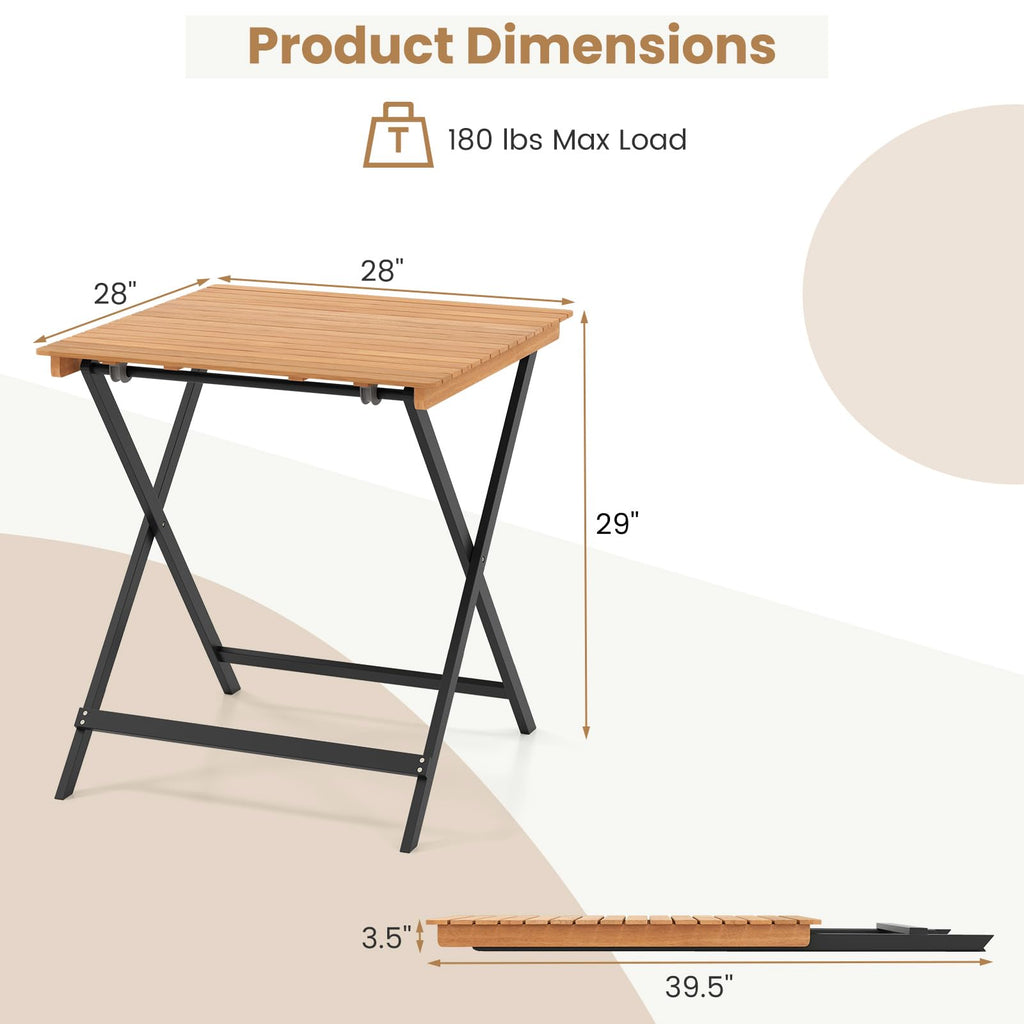 28-Inch Acacia Wood Square Foldable Patio Dining Table Q61805