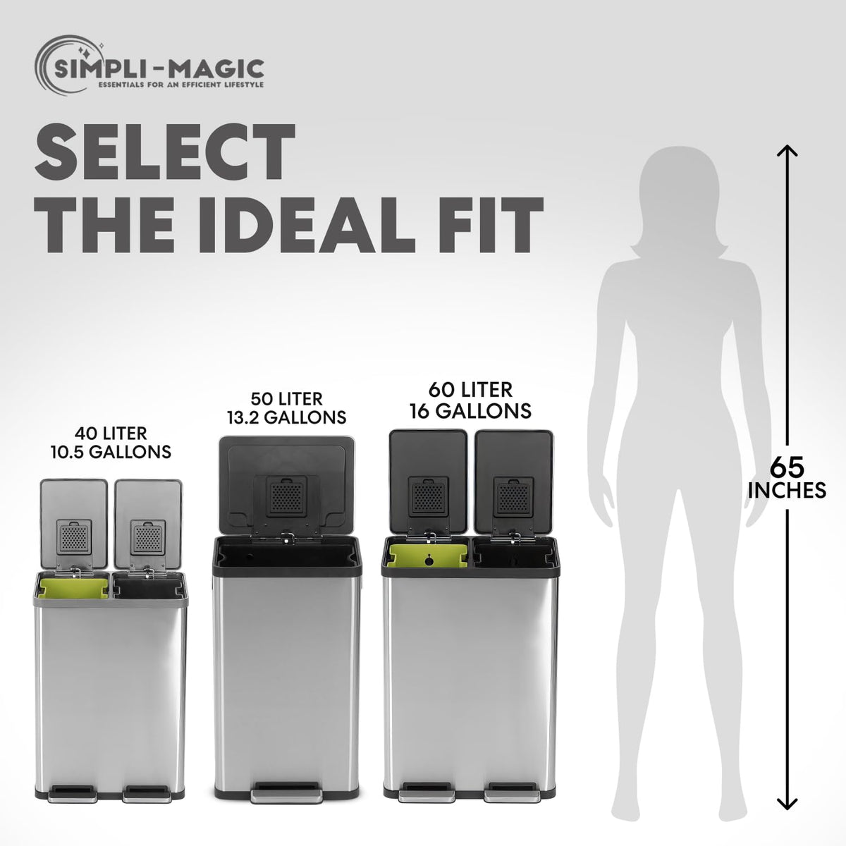 16 Gallon Dual Compartment Stainless Steel Step Trash Can E238