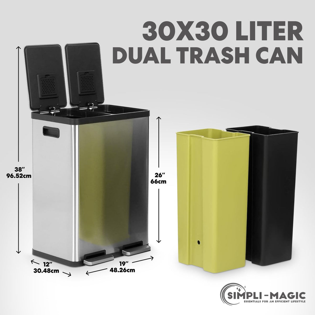 16 Gallon Dual Compartment Stainless Steel Step Trash Can E238