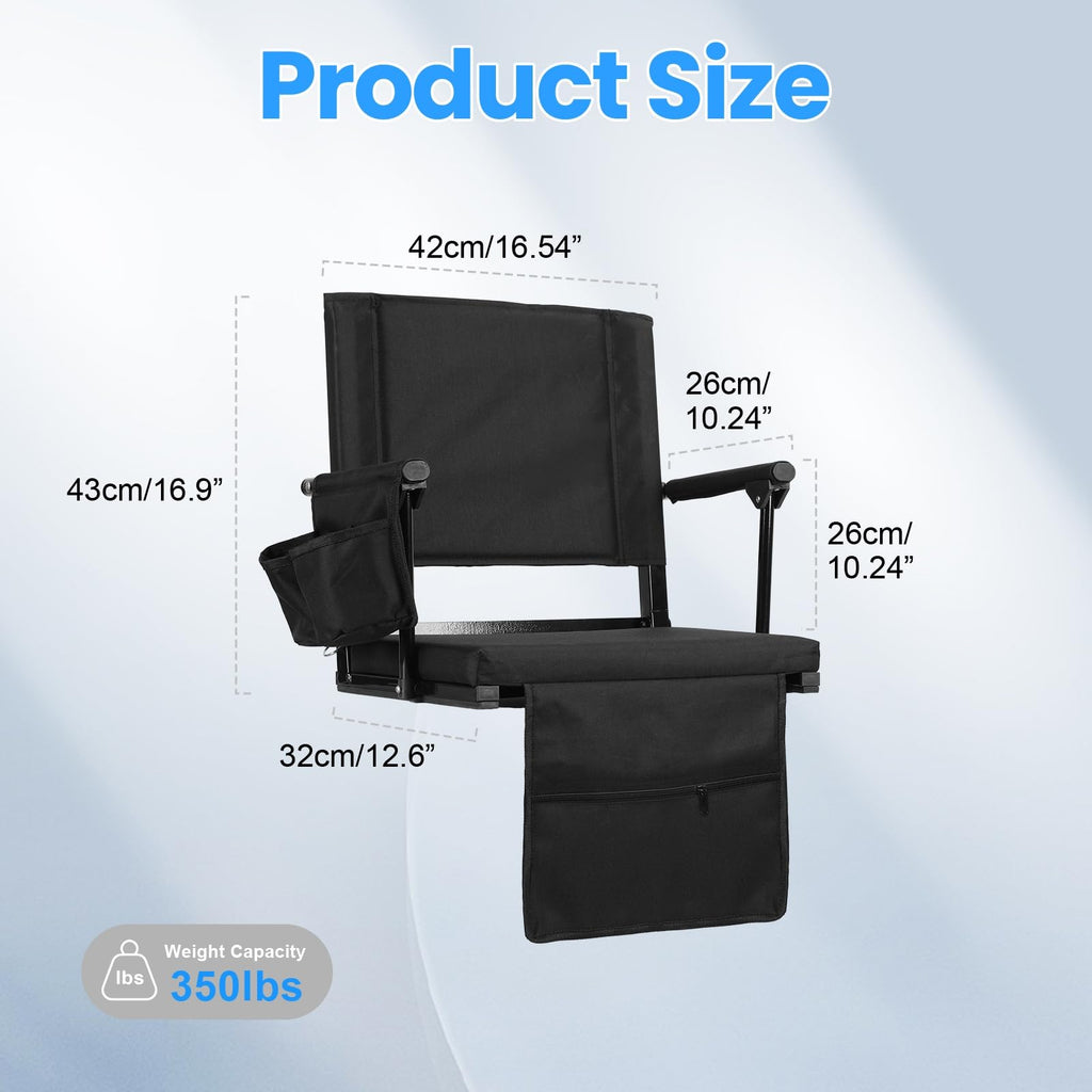 2 Pcs Black Stadium Seats with Back Support and Cushion D532