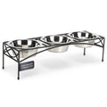 Black Triple Bowl Dog and Cat Feeder Stand with 3-2 Qt Stainless Bowls P557