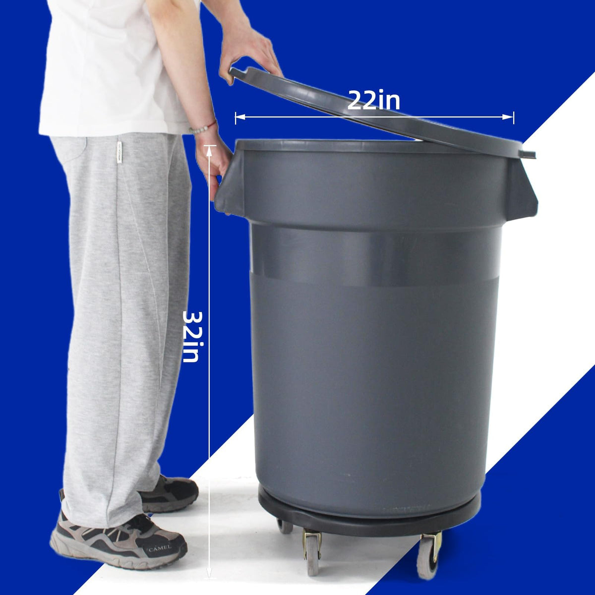 32 Gallon Grey Outdoor Trash Can with Lid and Wheels H34990