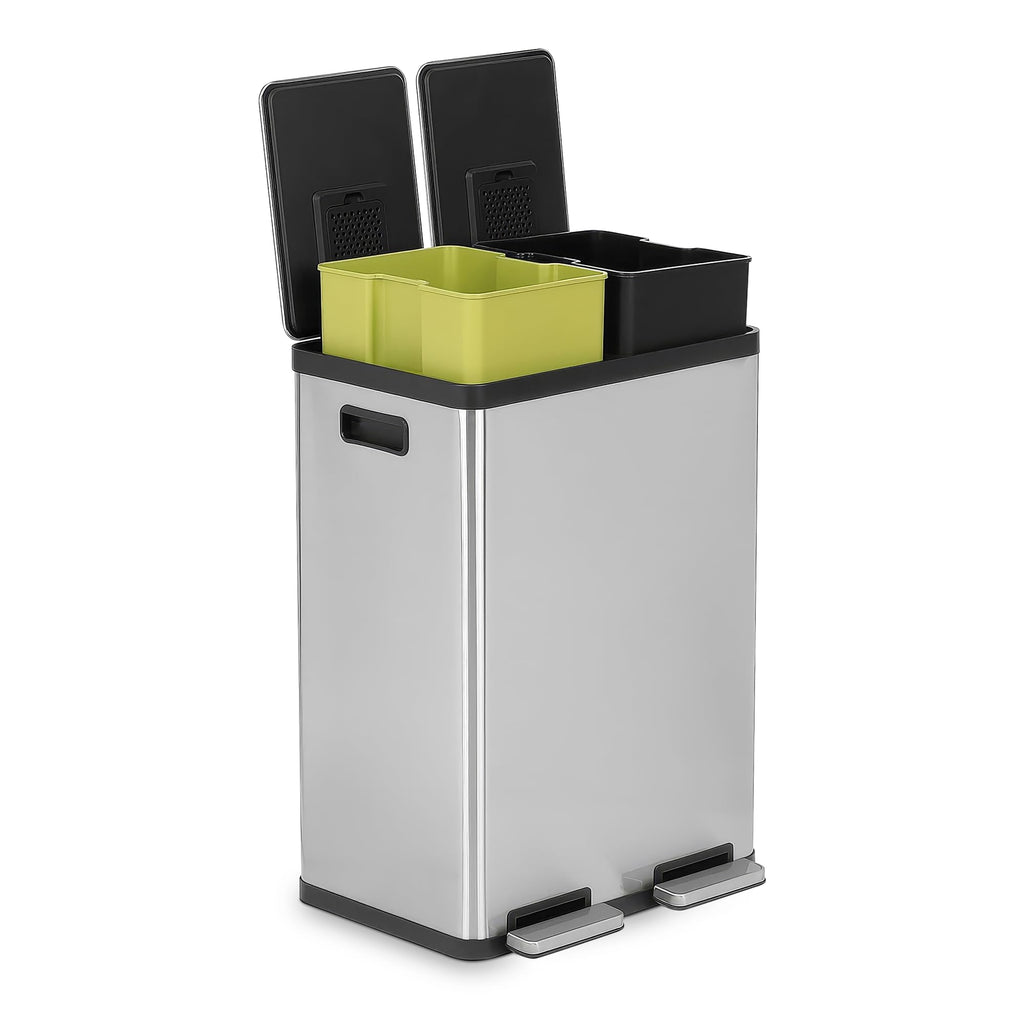 16 Gallon Dual Compartment Stainless Steel Step Trash Can E238
