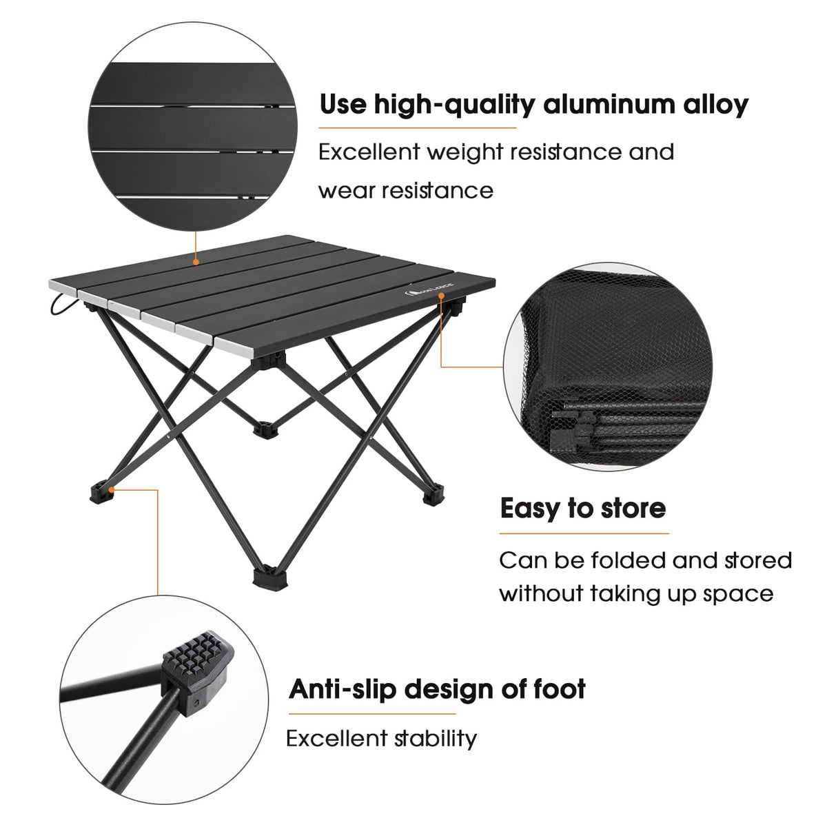 Ultralight Folding Camping Table with Carry Bag Black K83443