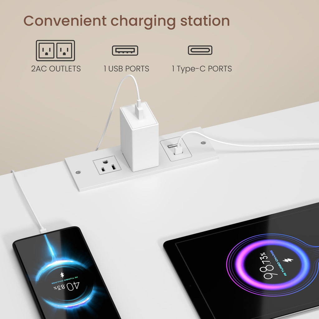White Nightstand with Charging Station and Hidden Drawer Q583