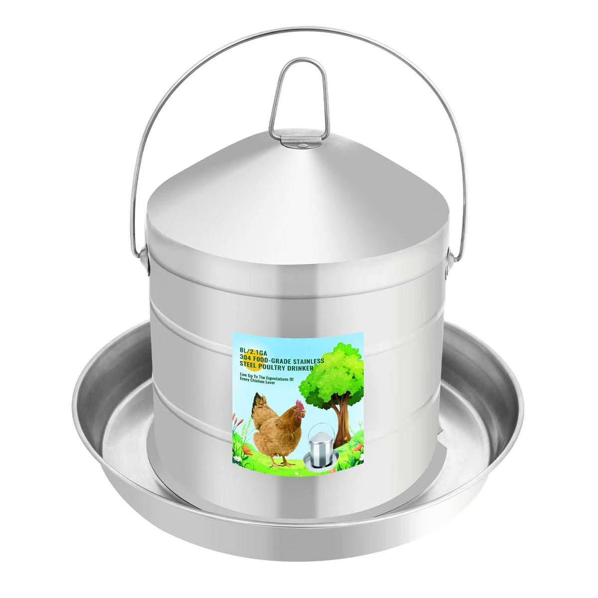 304 Food Grade Stainless Steel Automatic Chicken Waterer 8L/2.1Gal X8280