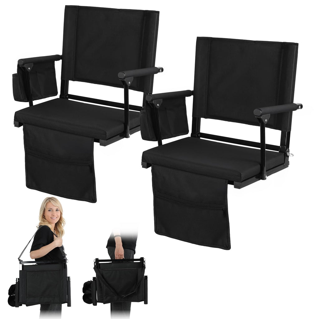 2 Pcs Black Stadium Seats with Back Support and Cushion D532