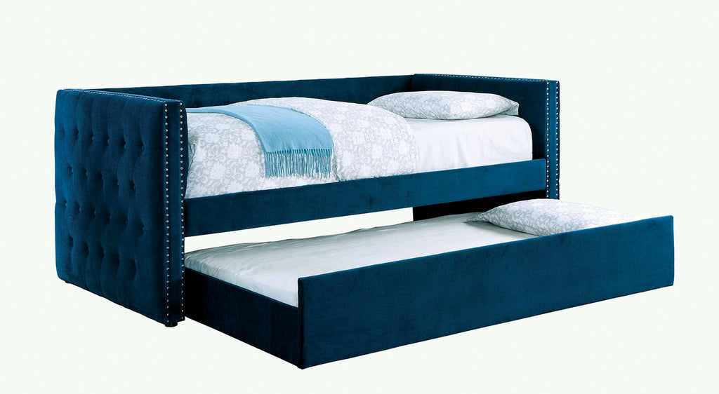 Navy Daybed with Trundle Button Tufted Upholstery F967