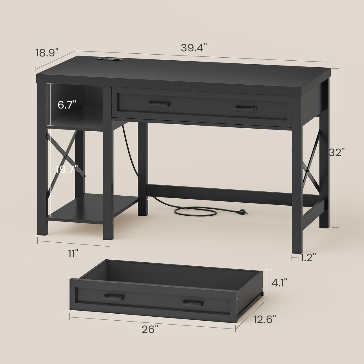 40" Farmhouse Small Desk with Drawers C453000