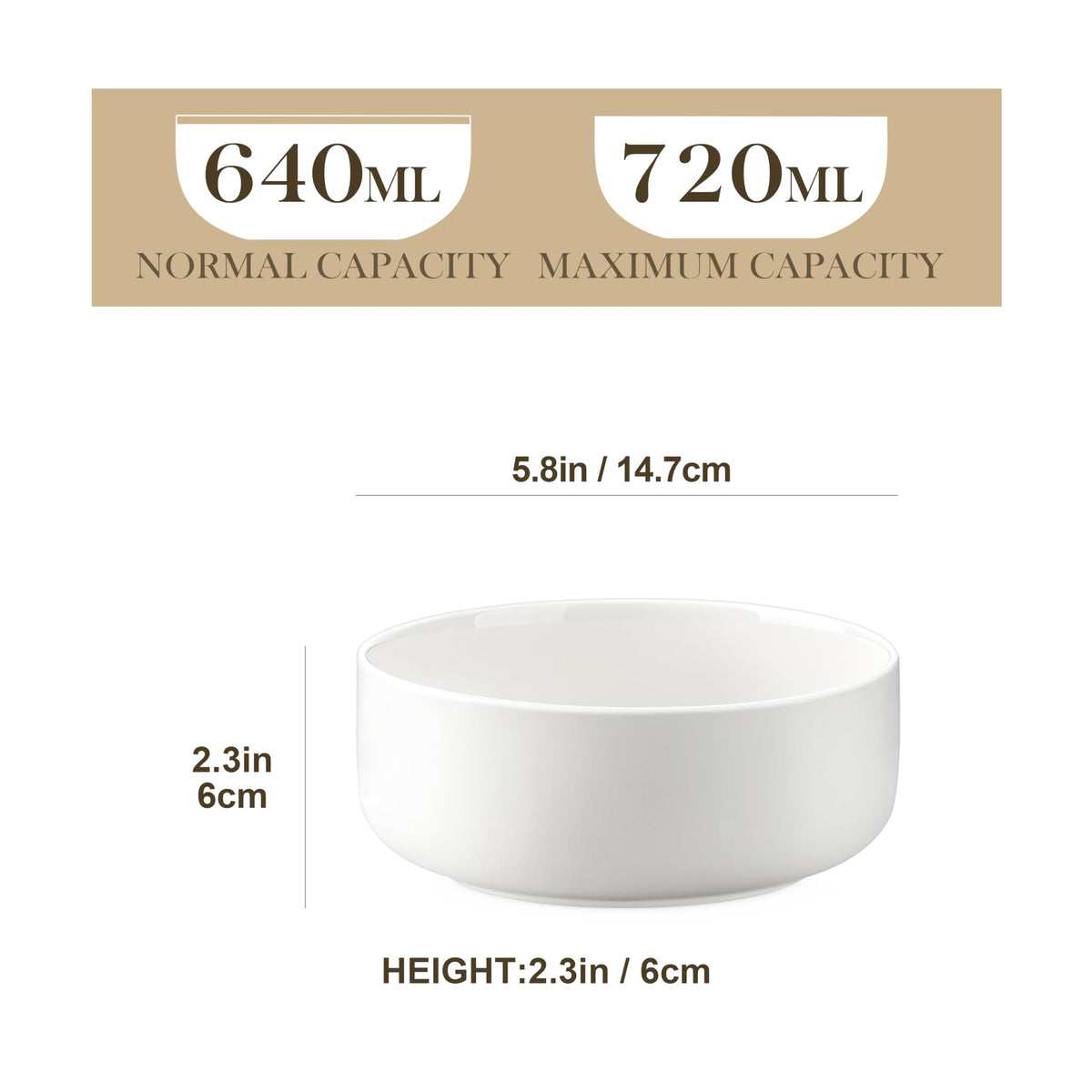 Ceramic Bowls Set of 4, 24 OZ White Y501611