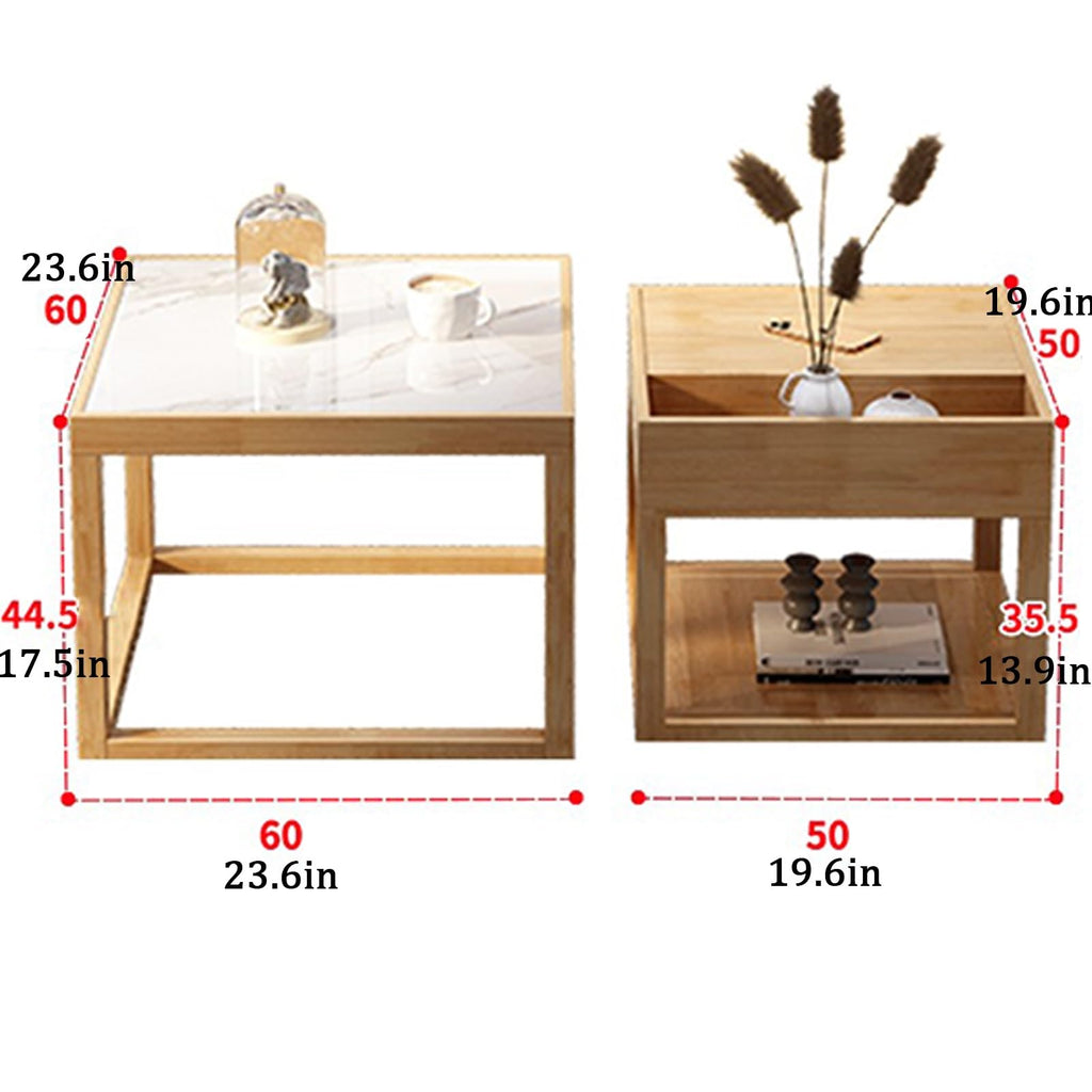 Square Two-Piece Coffee Table Set with Hidden Drawer Storage S2508