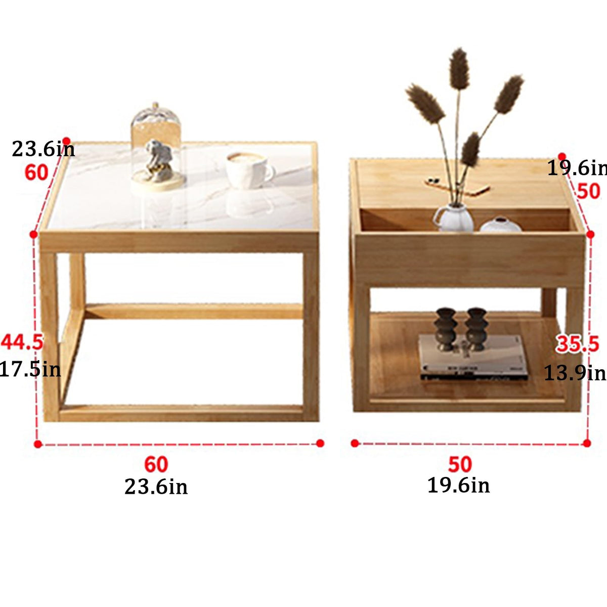 Square Two-Piece Coffee Table Set with Hidden Drawer Storage S2508