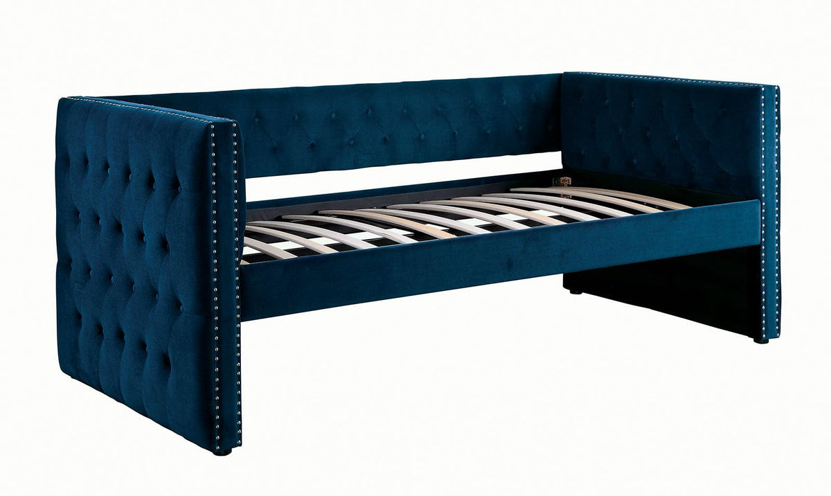 Navy Daybed with Trundle Button Tufted Upholstery F967