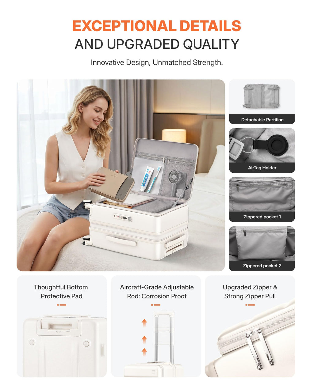 Expandable 20Inch Carry On Hardside Suitcase Milky White V728343