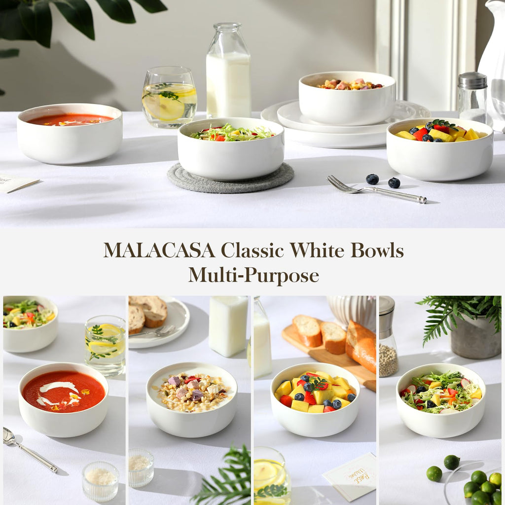 Ceramic Bowls Set of 4, 24 OZ White Y501611
