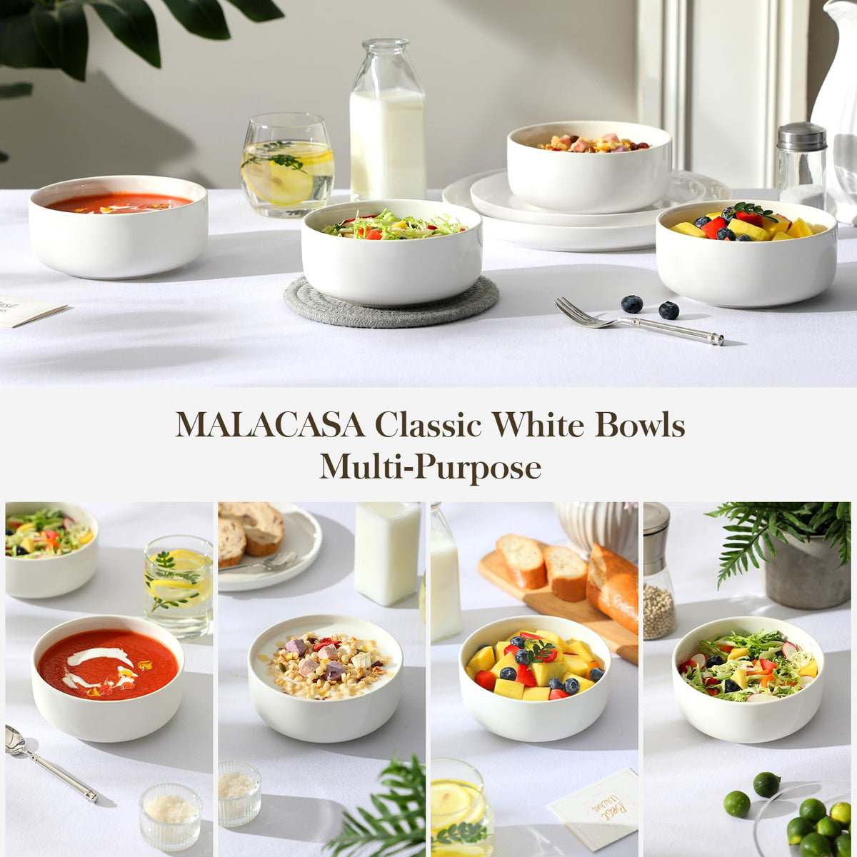 Ceramic Bowls Set of 4, 24 OZ White Y501611