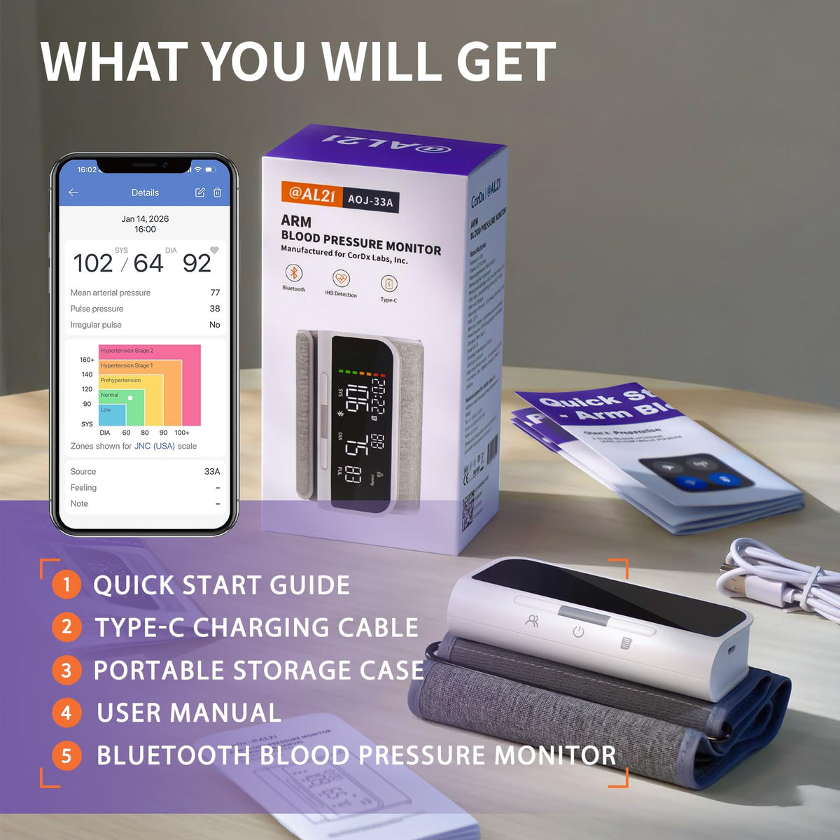 Bluetooth Blood Pressure Monitor Upper Arm Rechargeable Automatic Digital Cuff J843589