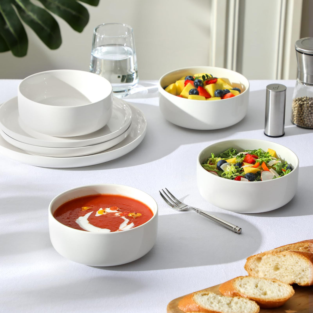 Ceramic Bowls Set of 4, 24 OZ White Y501611