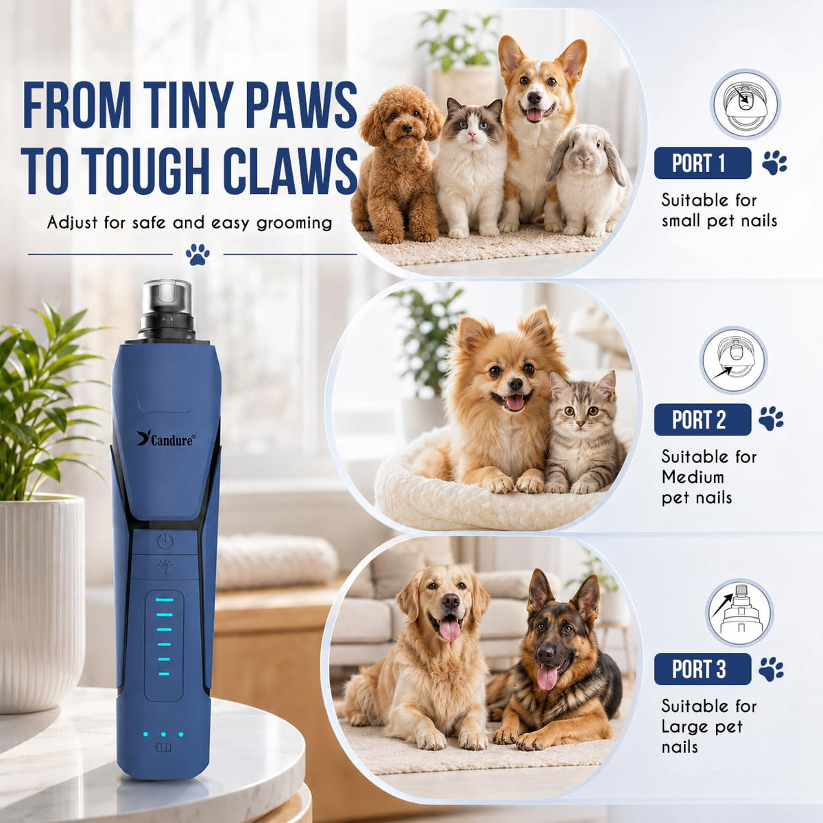 Quiet Rechargeable Dog Nail Grinder with LED Light D73606
