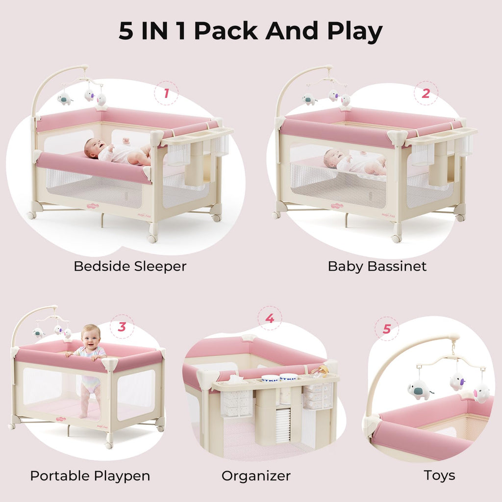 5 in 1 Pack and Play Bedside Crib Playard with Mattress Y53421
