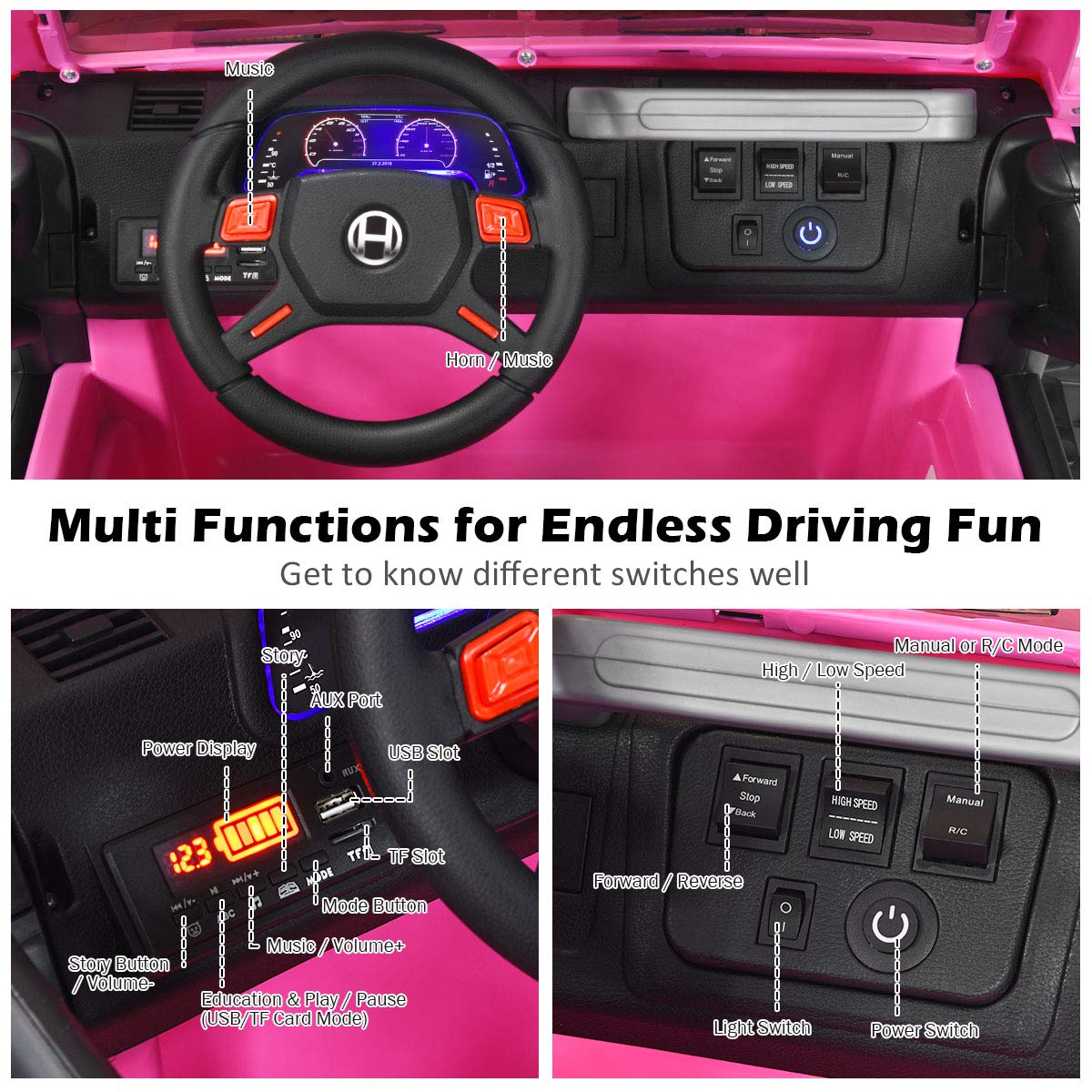 12V Battery Powered Ride on Truck with Remote Control, Pink L146