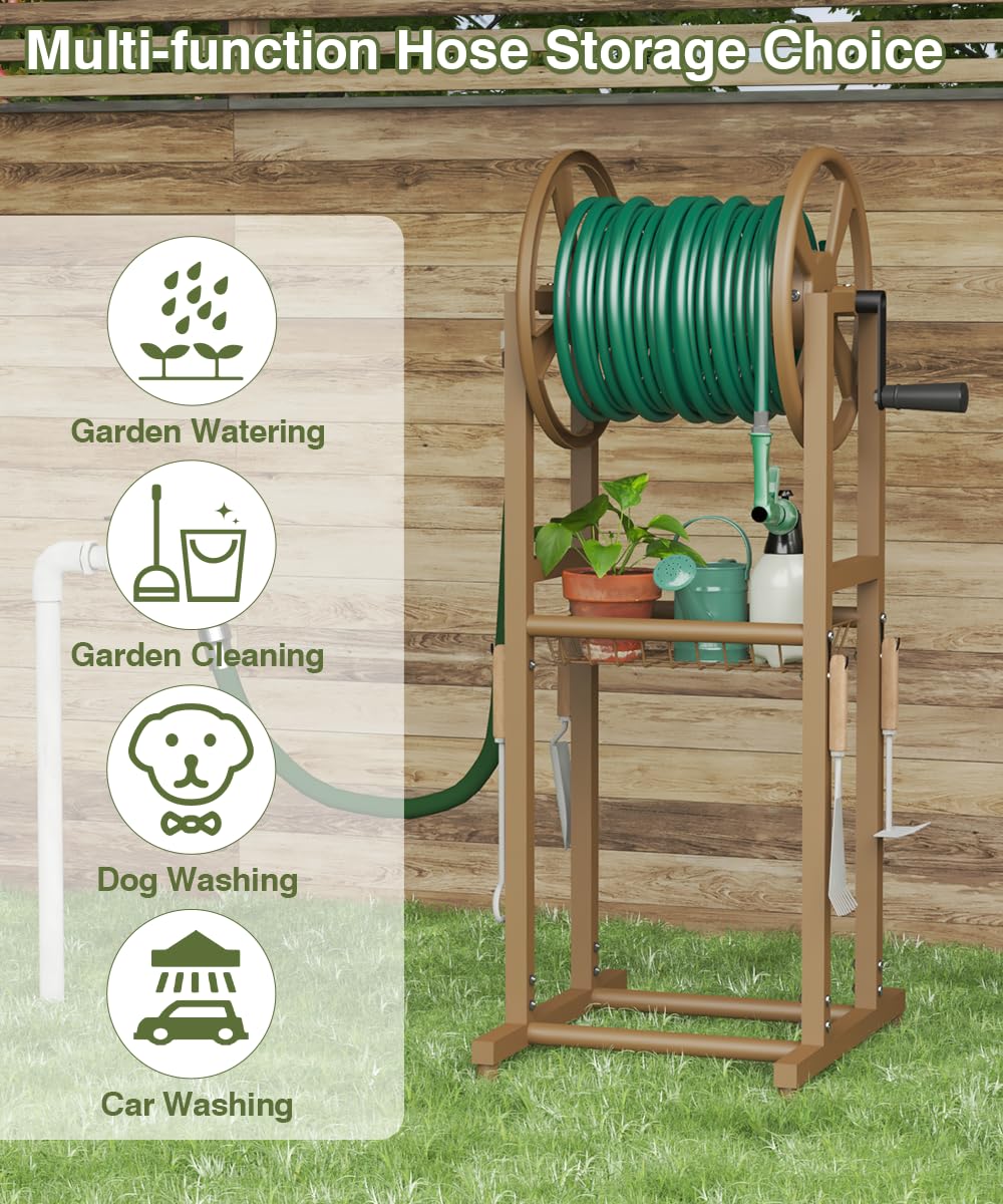Freestanding 125ft Metal Hose Reel with 4 Hooks Y2014