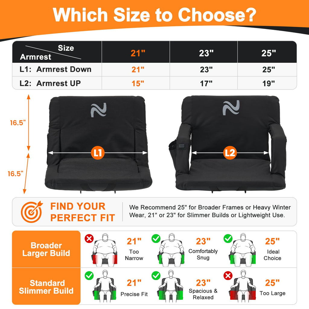 Wide Heated Stadium Seat with Back Support & Cushion Q8975