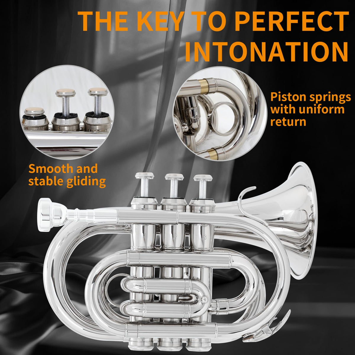 Bb Portable Pocket Trumpet with Case, 7C Mouthpiece and Cleaning Kit N914