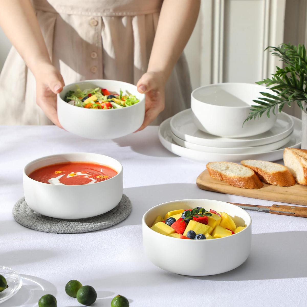 Ceramic Bowls Set of 4, 24 OZ White Y501611