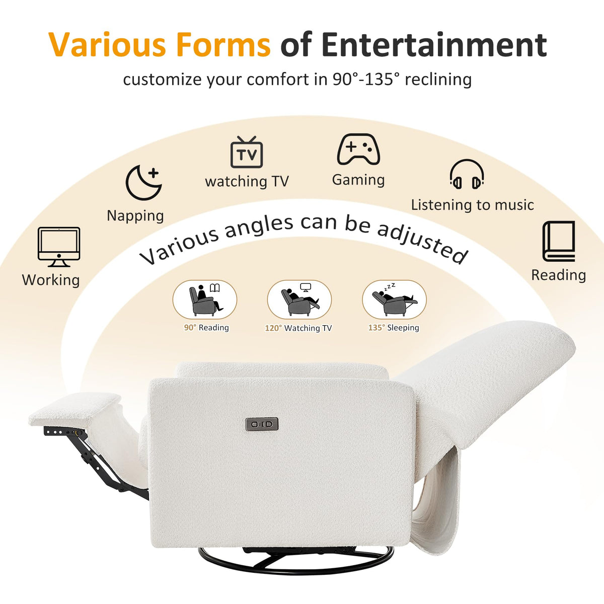 White Power Rocking Recliner Chair E693