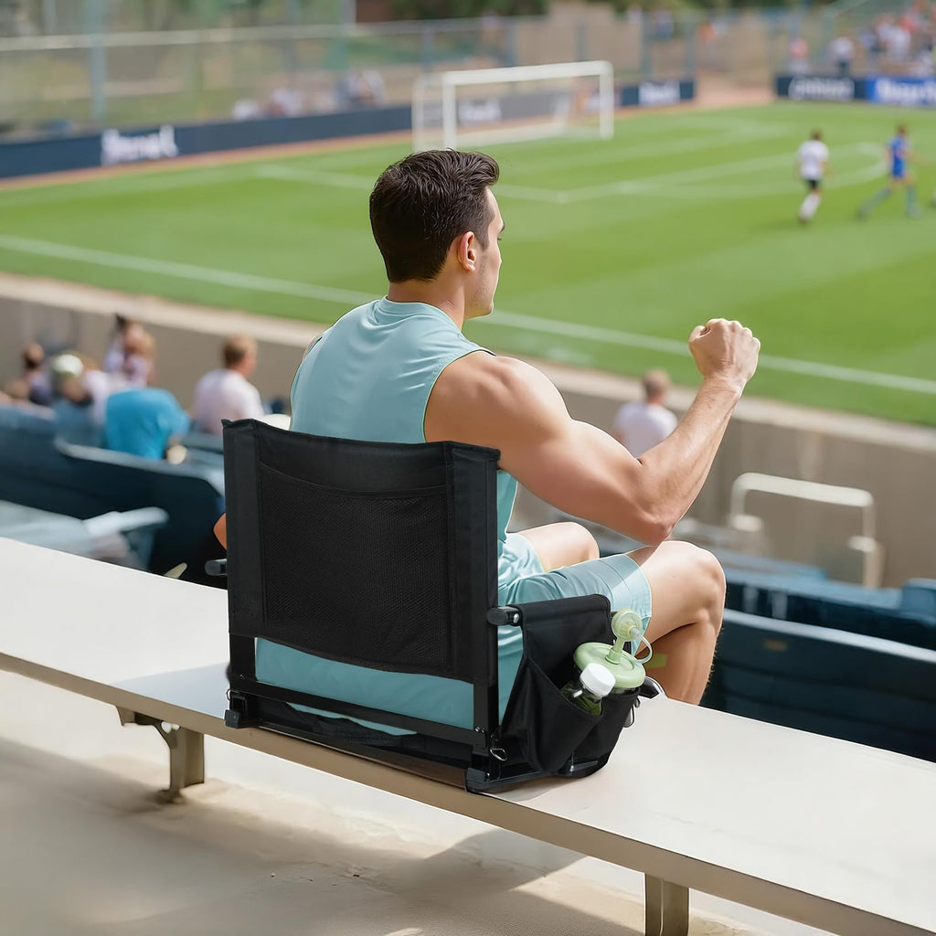 2 Pcs Black Stadium Seats with Back Support and Cushion D532