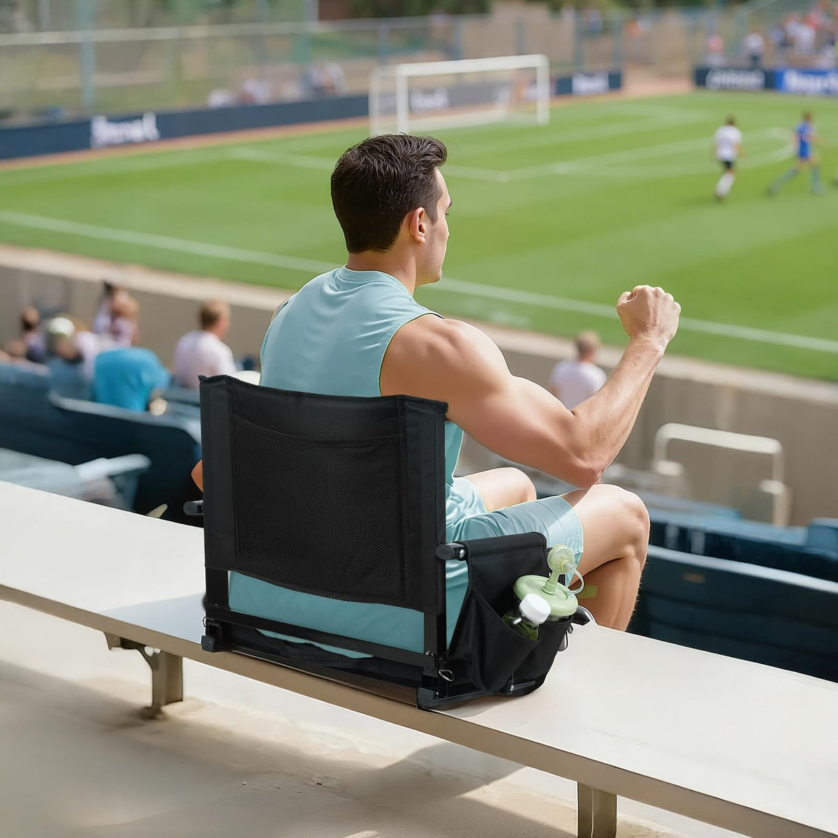 2 Pcs Black Stadium Seats with Back Support and Cushion D532