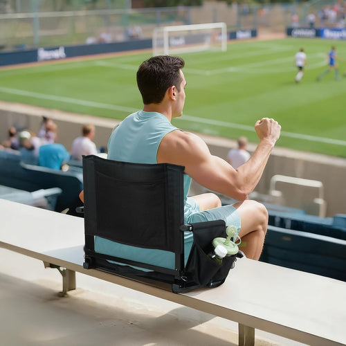 2 Pcs Black Stadium Seats with Back Support and Cushion D532