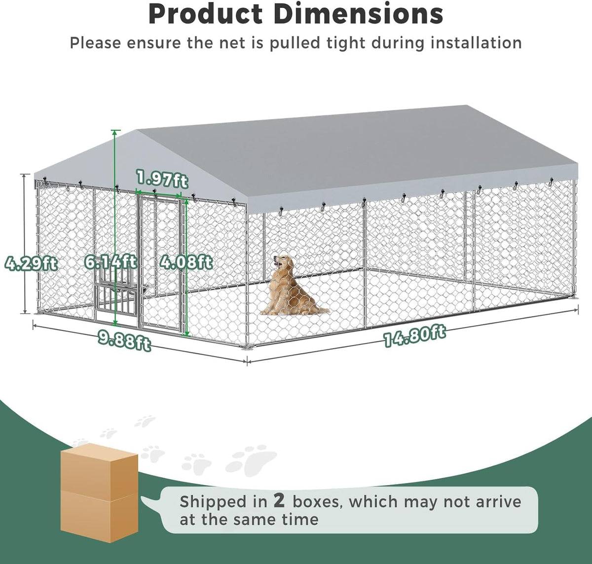 10x15FT Galvanized Outdoor Dog Kennel Q89686