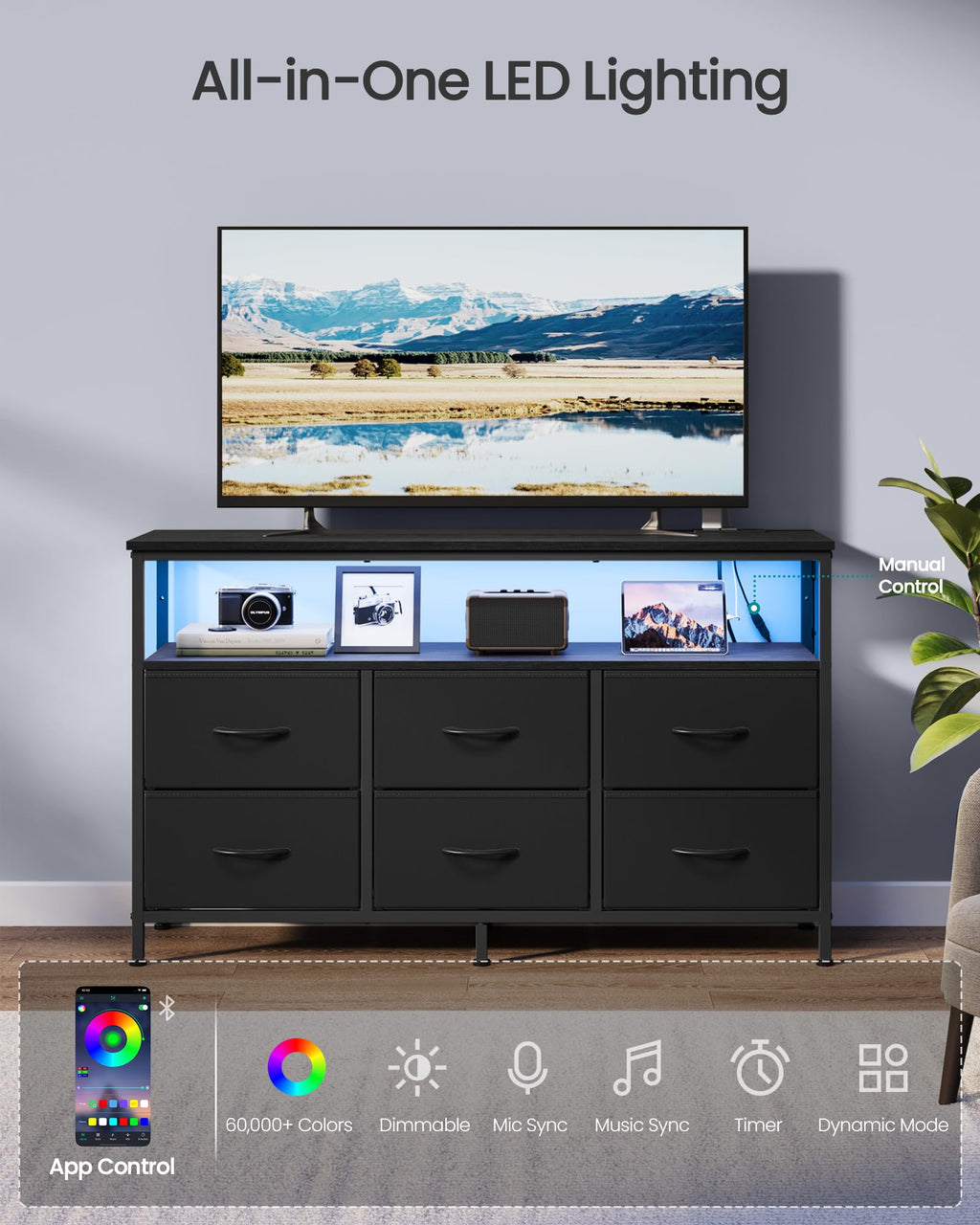 Wide Dresser with 6 Drawers & Open Shelf C80993