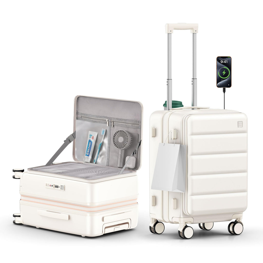 Expandable 20Inch Carry On Hardside Suitcase Milky White V728343