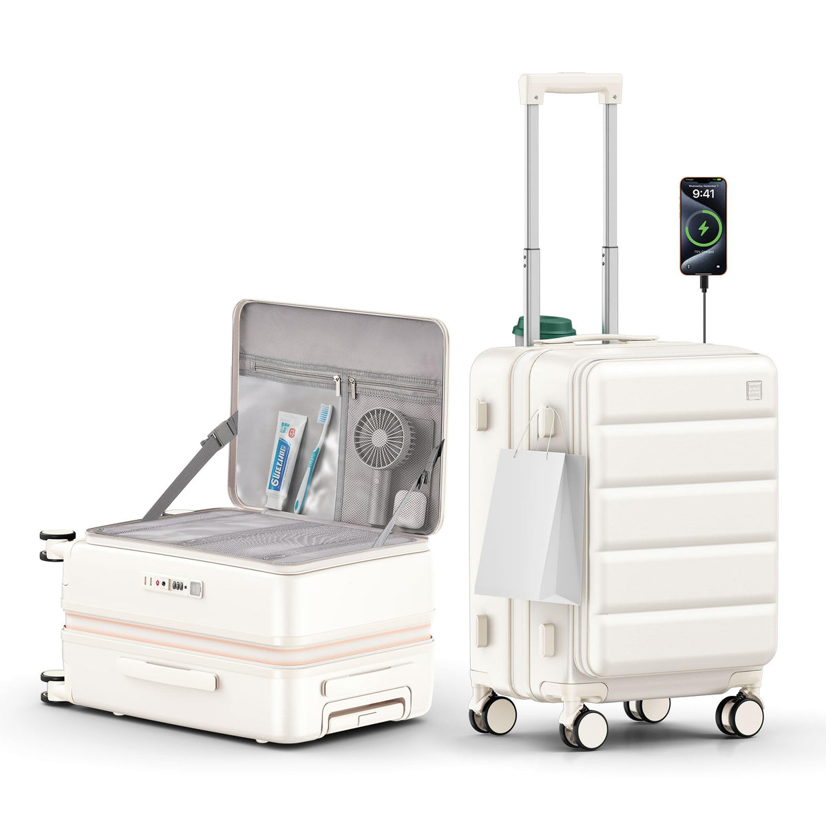 Expandable 20Inch Carry On Hardside Suitcase Milky White V728343