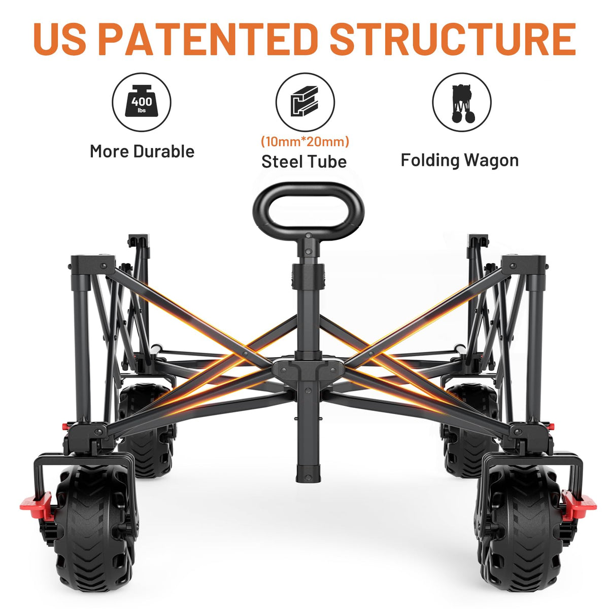 26" Extra Wide All Terrain Folding Wagon with Big Wheels, Cargo Net & Tailgate, 400lbs Heavy Duty Collapsible Cart, Black A135158