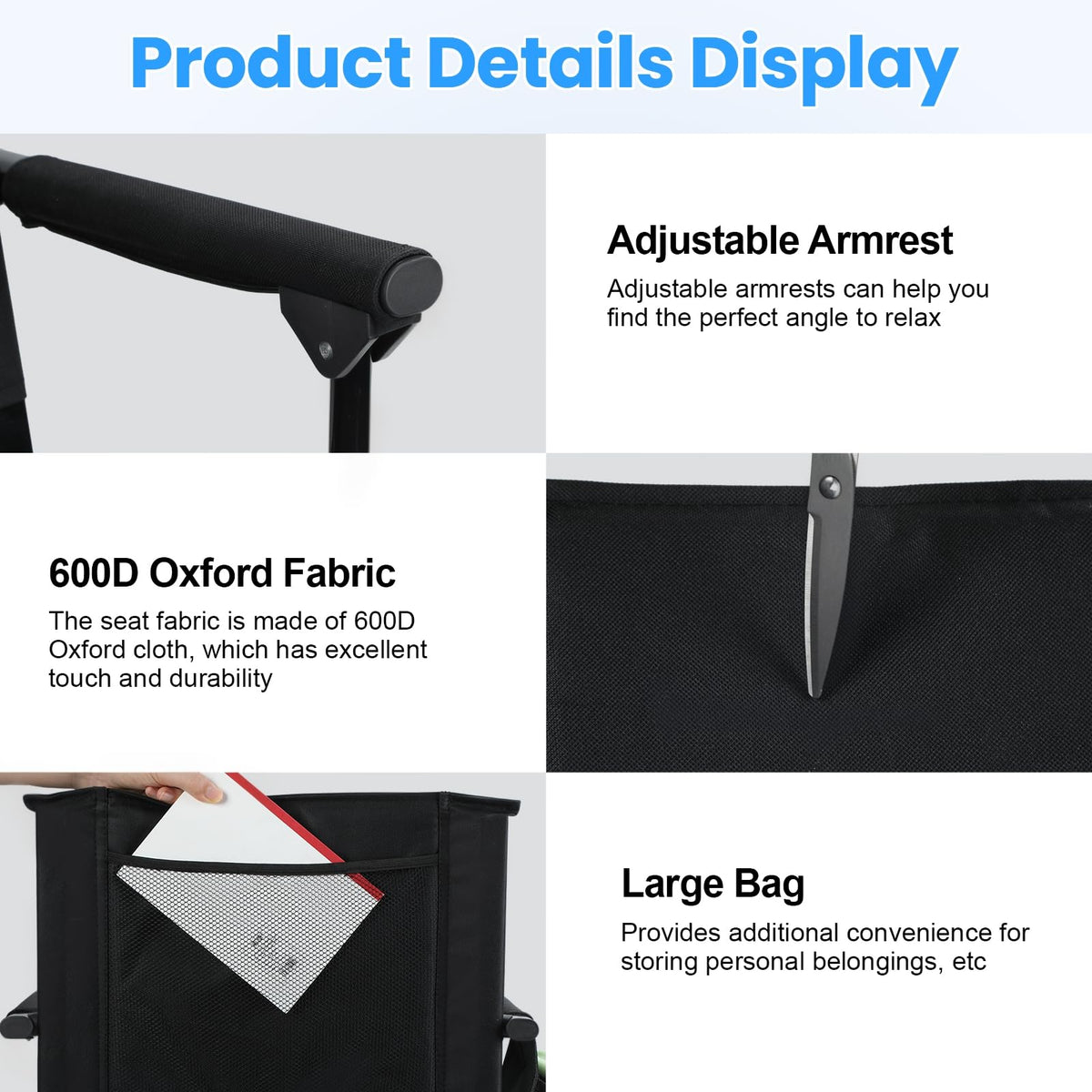 2 Pcs Black Stadium Seats with Back Support and Cushion D532
